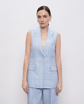 Peserico Голубой жилет из льна в клетку A0303202638