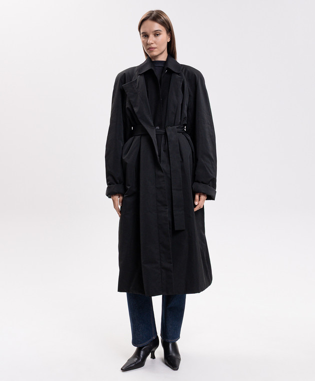 Carven Черный утепленный плащ с шелком 6262K21052 изображение 3