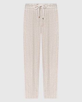 Brunello Cucinelli Бежевые брюки из льна в полоску MZ412E1710