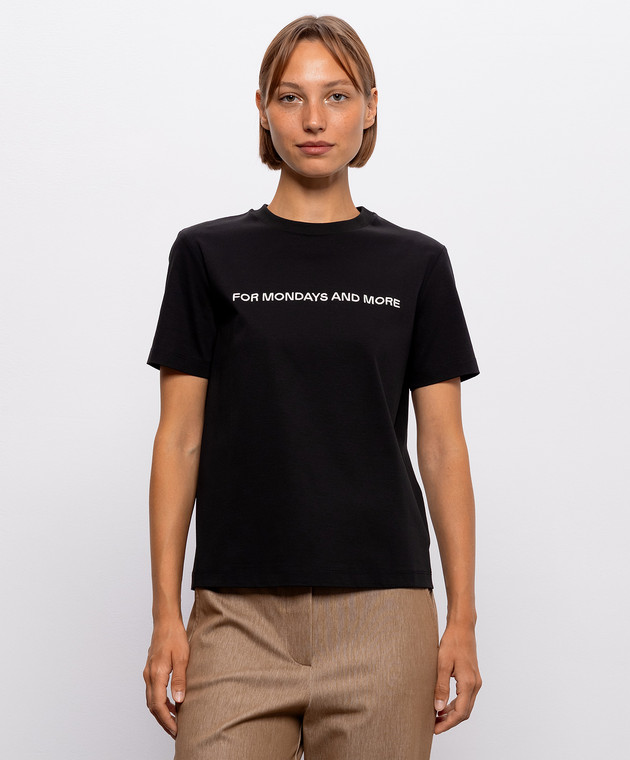 Max Mara Черная футболка с контрастной вышивкой MMLEXPLOIT изображение 3