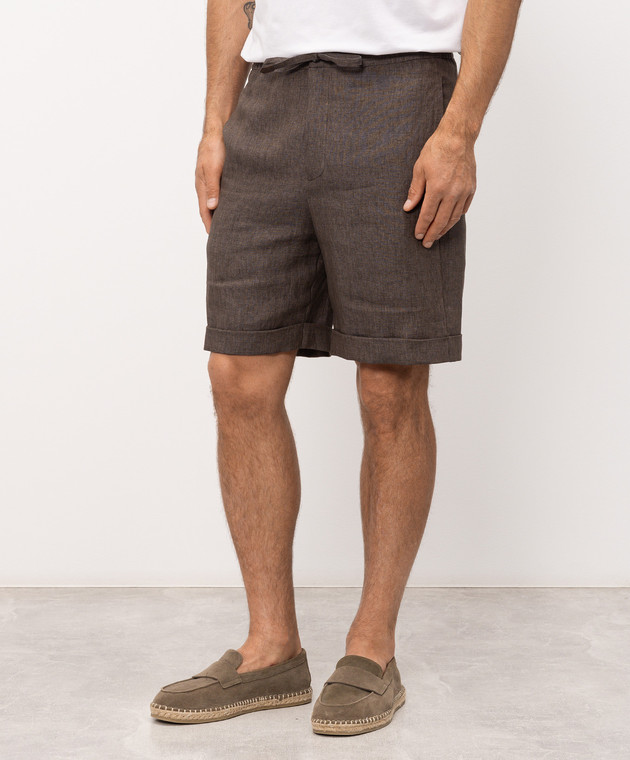 Canali Коричневые шорты из льна AE05958U95606 изображение 3