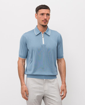 Stefano Ricci Блакитне поло із шовку зі шкірою крокодила K616006Z41F26102