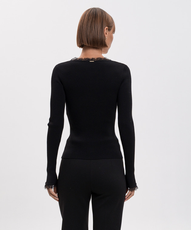 Twinset Коричневый джемпер в рубчике с кружевом 262TP3390 изображение 4