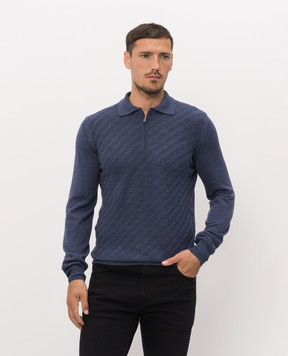 Cashmere&Whiskey Синее поло из мериноса шерсти в узор 1034