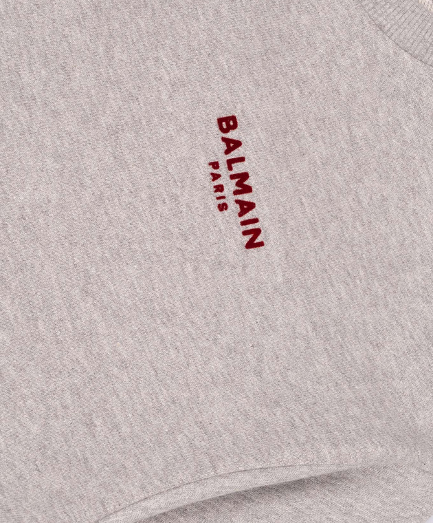 Balmain Дитячий сірий світшот з фактурним логотипом BZ4I40Z3188610 зображення 3