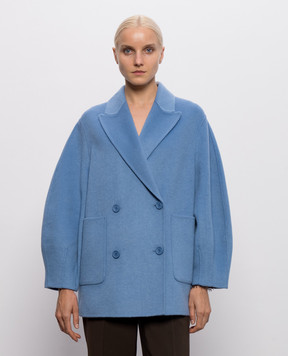 Twinset Голубое двубортное пальто с шерстью 262TP2012