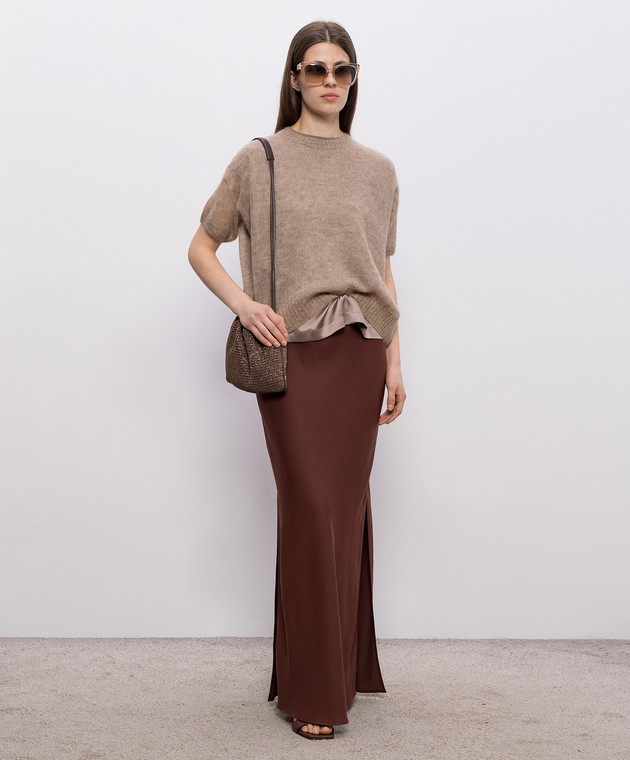 Brunello Cucinelli Коричнева спідниця максі з льоном MH126G3396 зображення 2