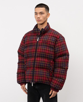Off-White Бордовий пуховик в клітинку з логотипом OMED065F25FAB001