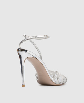 Le Silla Серебристые кожаные босоножки EMBRACE с кристаллами 2310B100RCPPMRA