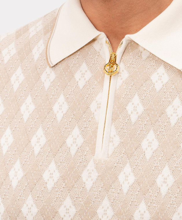 Stefano Ricci Бежевое поло с шелком в узор K414017P31F26268 изображение 5