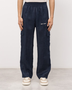 Palm Angels Синие брюки-карго из льна PMCF03CS26FAB001