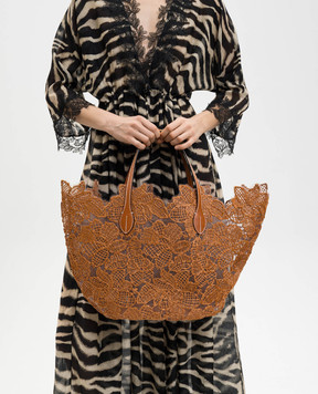 Ermanno Scervino Life Коричневая сумка-тоут в цветочный узор с рафией D484S500ZQP