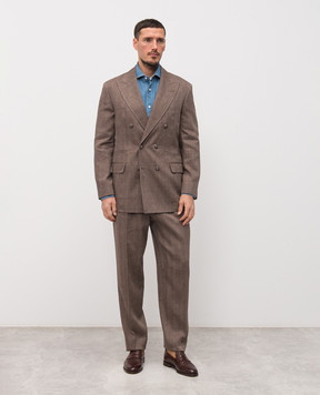Brunello Cucinelli Коричневый костюм из льна и шерсти MZ4089CPN2