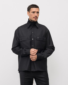 Dolce&Gabbana Чорна сорочка з вовни в смужку G5OG7TFR2ZX