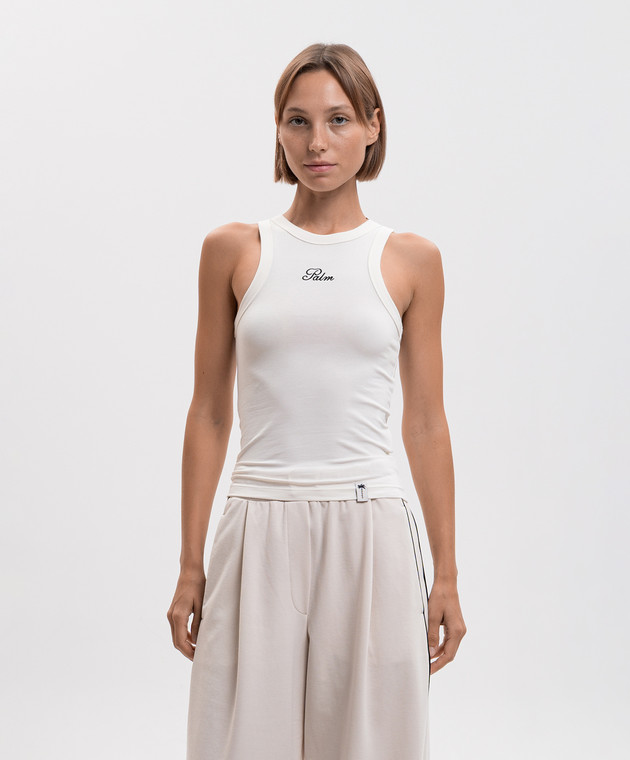 Palm Angels Майка цвета айвори с вышивкой логотипа PAWAC006JR001 изображение 3