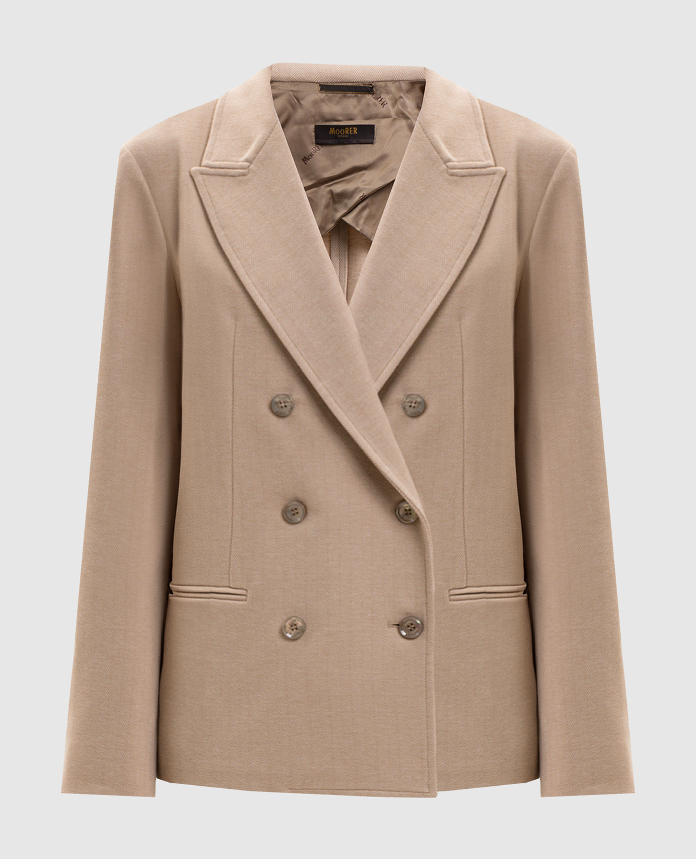 Бежевый двубортный жакет