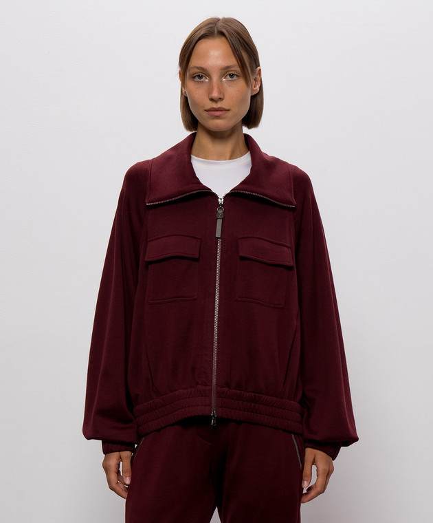 Brunello Cucinelli Бордовая спортивная куртка с шелком MP828B2B06 изображение 3