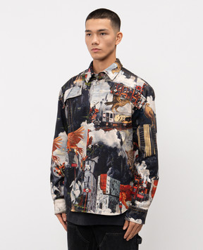 Off-White Джинсова сорочка в принт World Paint OMYD05PF25DEN002