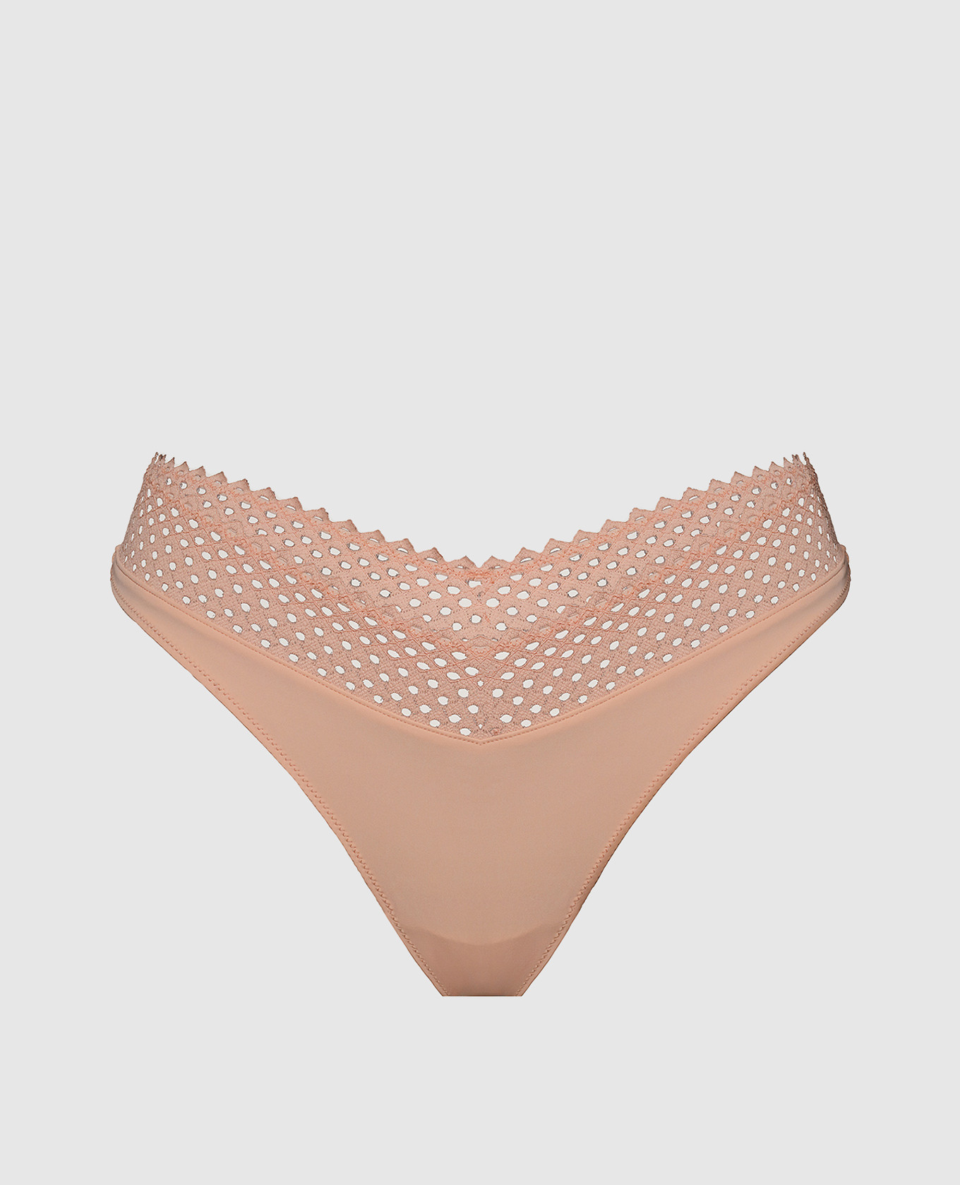 Бежевые трусики-тонг с кружевом