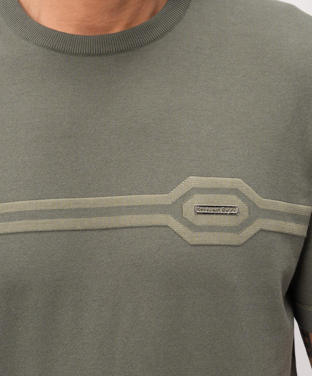 Stefano Ricci Футболка цвета хаки с шелком K818119G10F26285 изображение 5