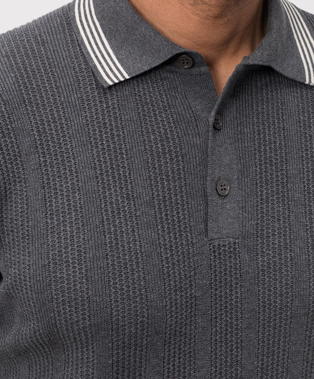 Brunello Cucinelli Сіре поло з смужками M29204205P зображення 5