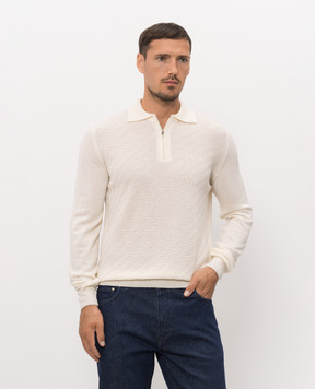 Cashmere&Whiskey Поло цвета айвори из мериноса шерсти в узор 1034