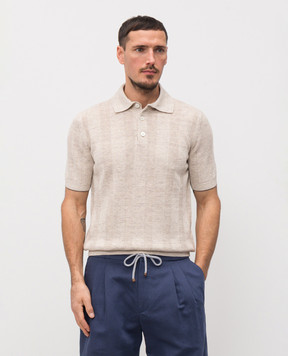 Brunello Cucinelli Поло бежевого цвета с леном M2L707815