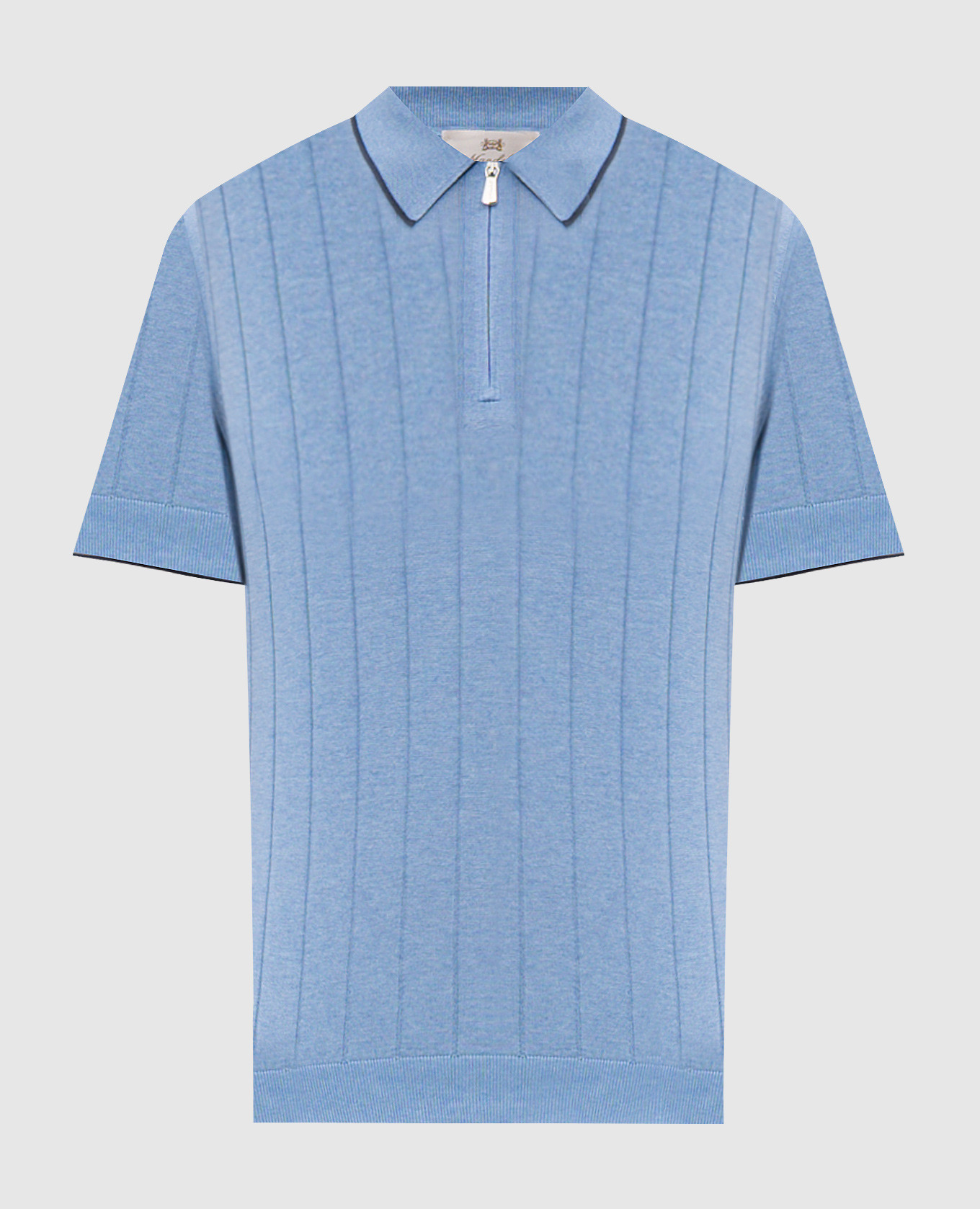 Голубое поло из шелка в полоску