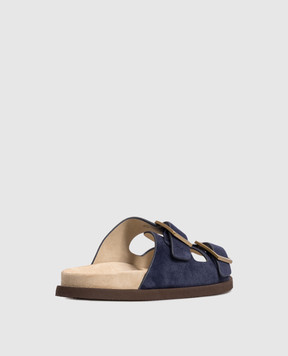 Brunello Cucinelli Сині шльопанці з гравіюванням логотипа MZUSOLY235