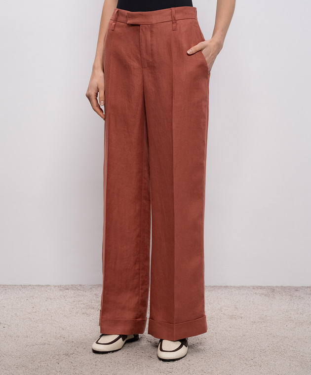 Brunello Cucinelli Терракотовые брюки из льна MH527P8492 изображение 3