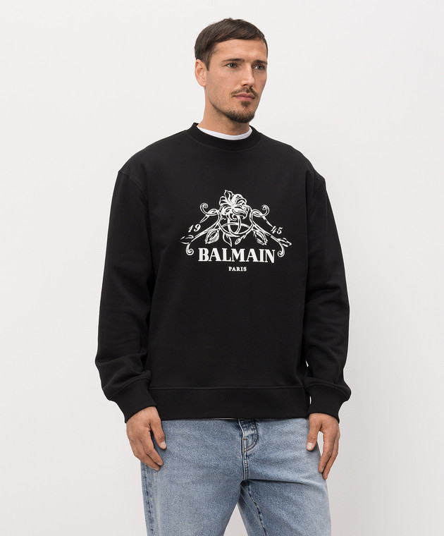 Balmain Чорний світшот з принтом HH1JQ130BD65 зображення 3