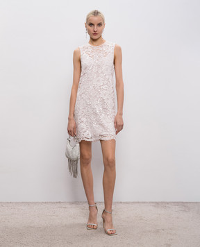 Twinset Розовое платье мини в кружево с пайетками 261TP2631