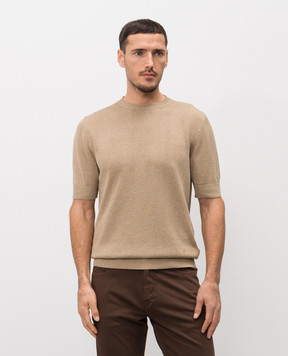 ISAIA Бежева футболка з льону та шовку MG8362Y0508