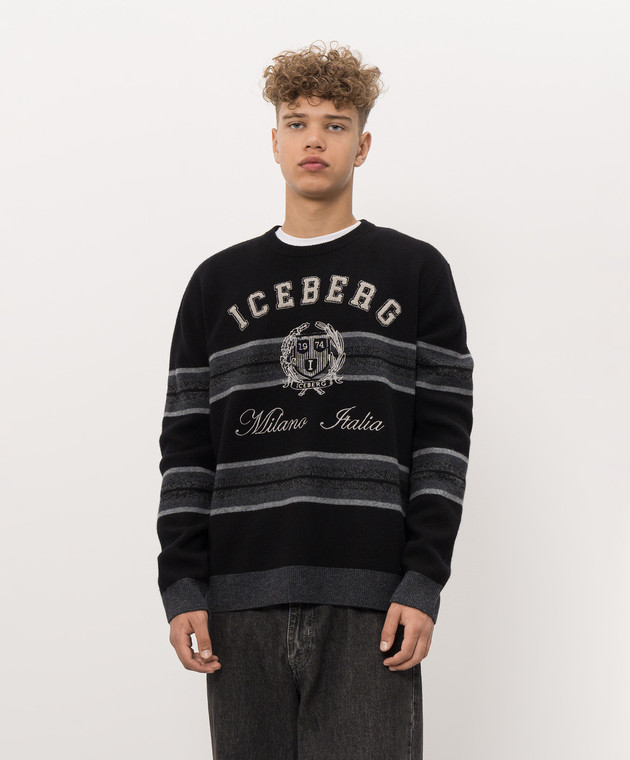 Iceberg Черный свитер из шерсти с фактурным логотипом A0019051 изображение 3