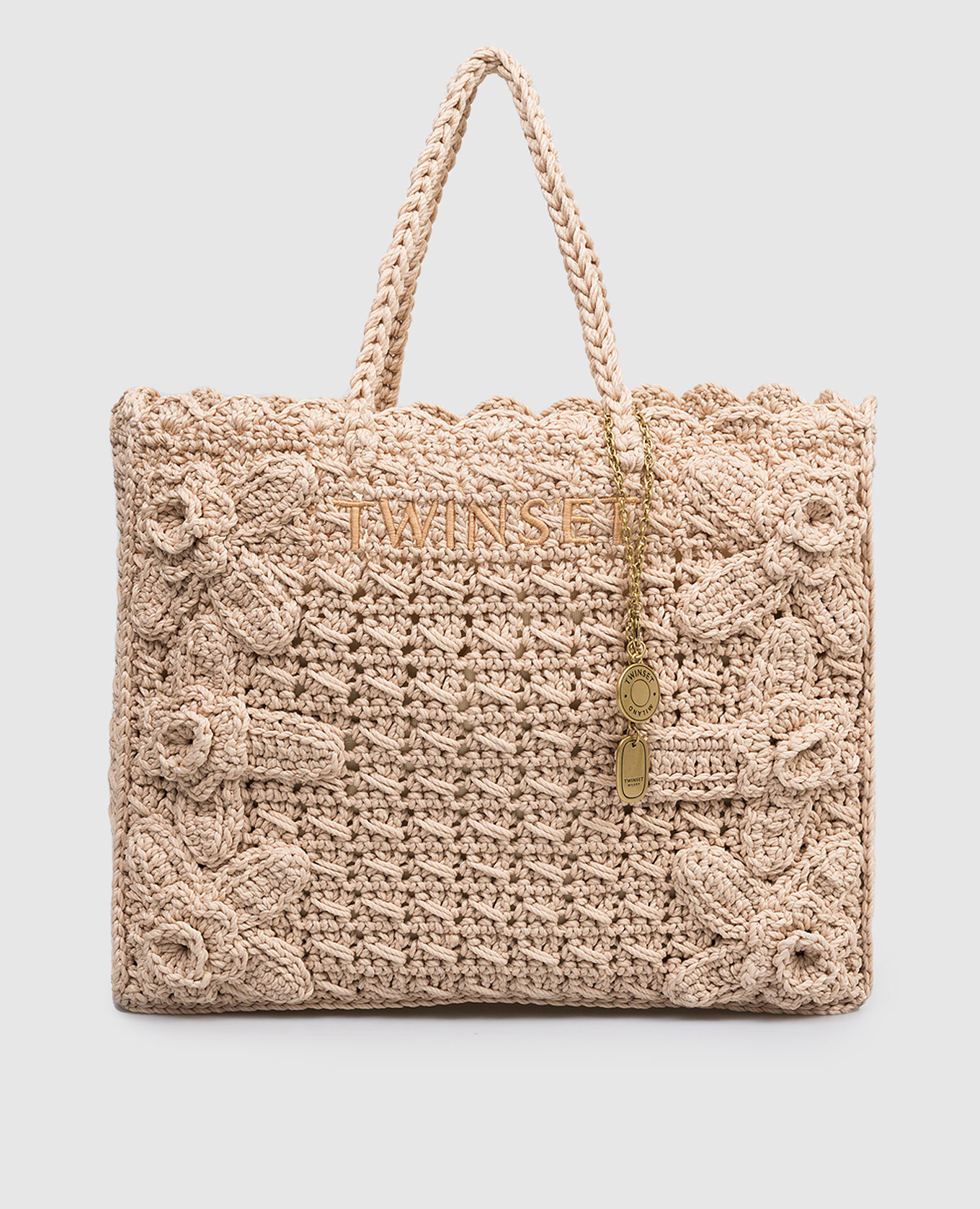 

Бежевая плетеная сумка с вышивкой логотипа, Бежевый, Сумки на плечо