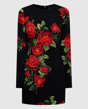 Dolce&Gabbana Черное платье мини с шелком в принт F623STFSA9R