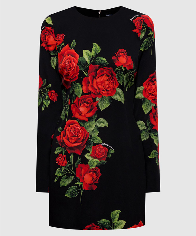 Dolce&Gabbana Чорна сукня міні з шовком в принт F623STFSA9R