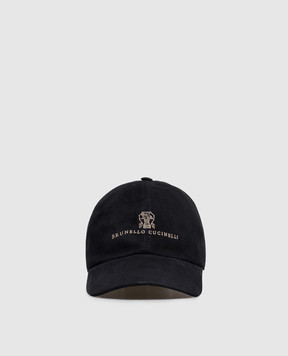 Brunello Cucinelli Синя замшева кепка з вишивкою логотипа MPCLF9850