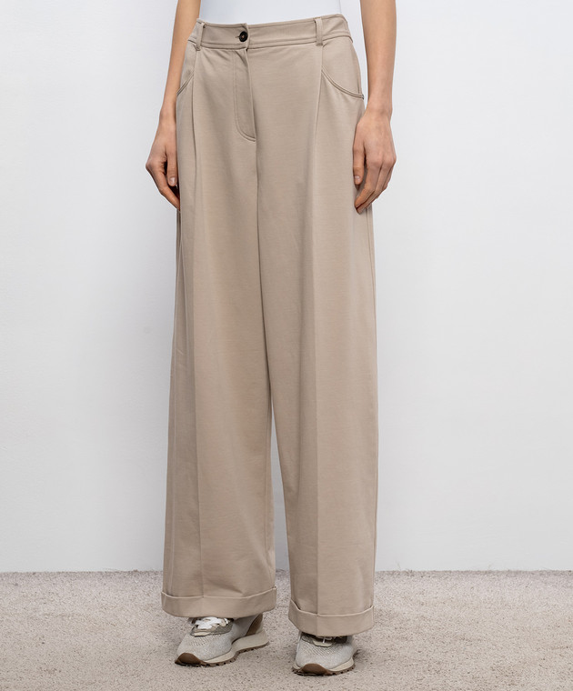 Brunello Cucinelli Бежевые брюки с отворотами MH827HZ589 изображение 3
