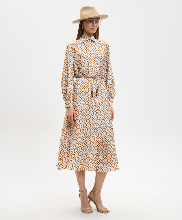 Max Mara Белое платье-рубашка из шелка в принт с поясом MXMGIARA изображение 2