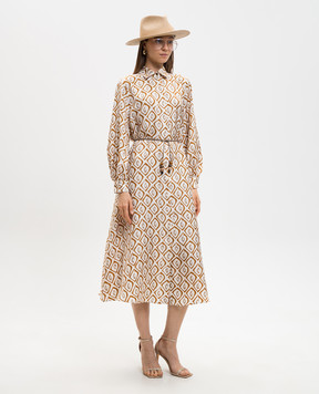 Max Mara Біла сукня-сорочка із шовку в принт з поясом MXMGIARA