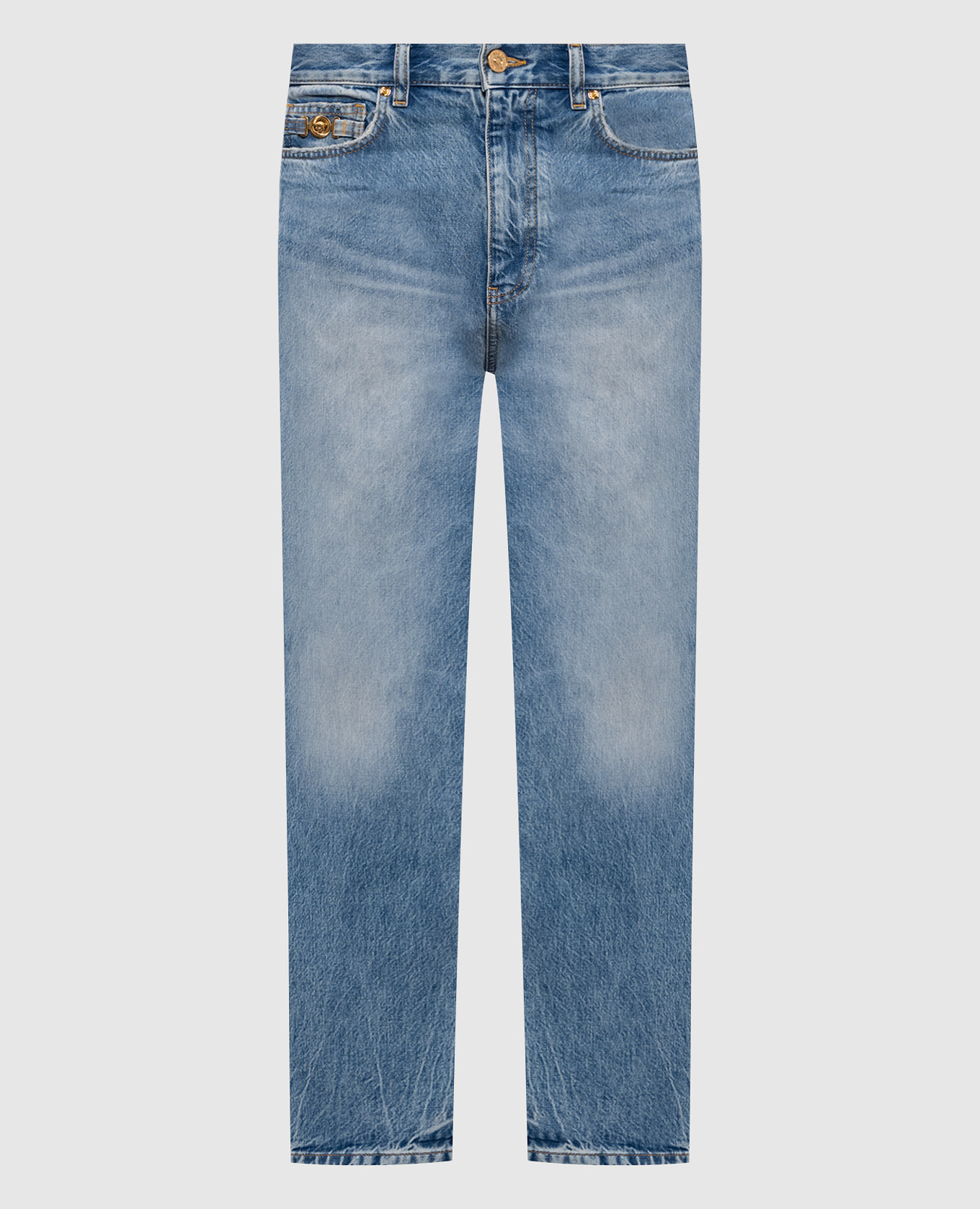 

Голубые джинсы с эффектом потертости, Голубой, Прямые джинсы