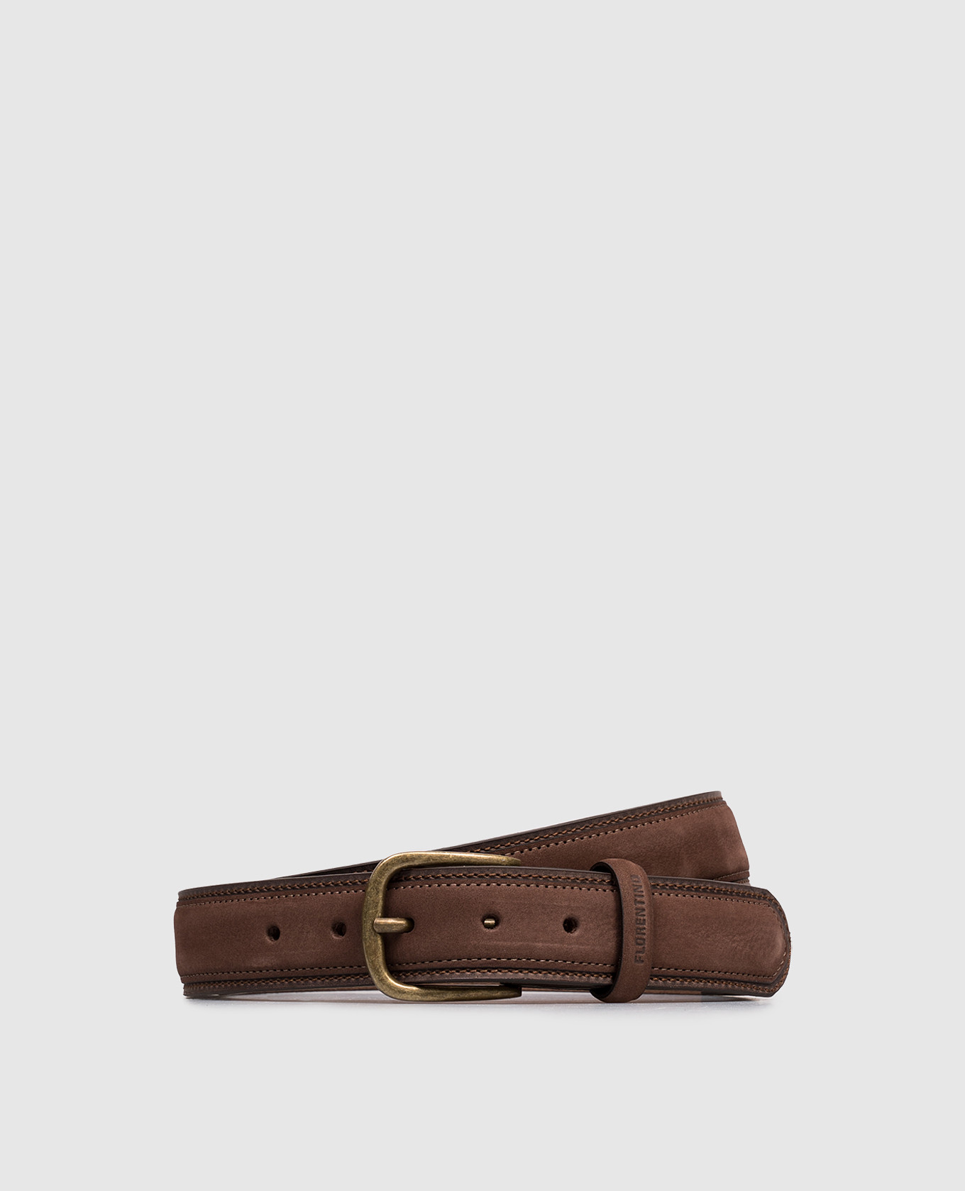 Коричневый замшевый ремень с тиснением логотипа
