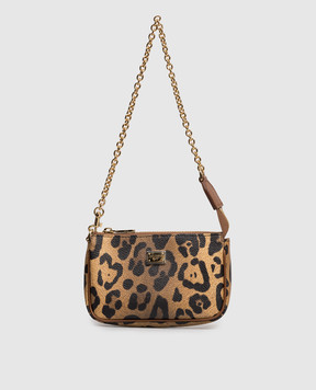 Dolce&Gabbana Дитяча коричнева шкіряна сумка в анімалістичний принт з логотипом EB0268A0239