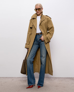 Saint Laurent Коричневый двубортный тренч с шелком 851259Y6J95