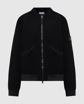 Stone Island Чорний бомбер з вовною з логотипом K2S154100111S0214