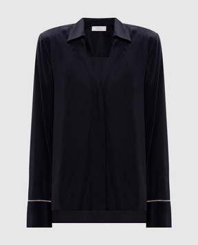 Peserico Синя блуза із шовку з ланцюжком моніль A0688307325