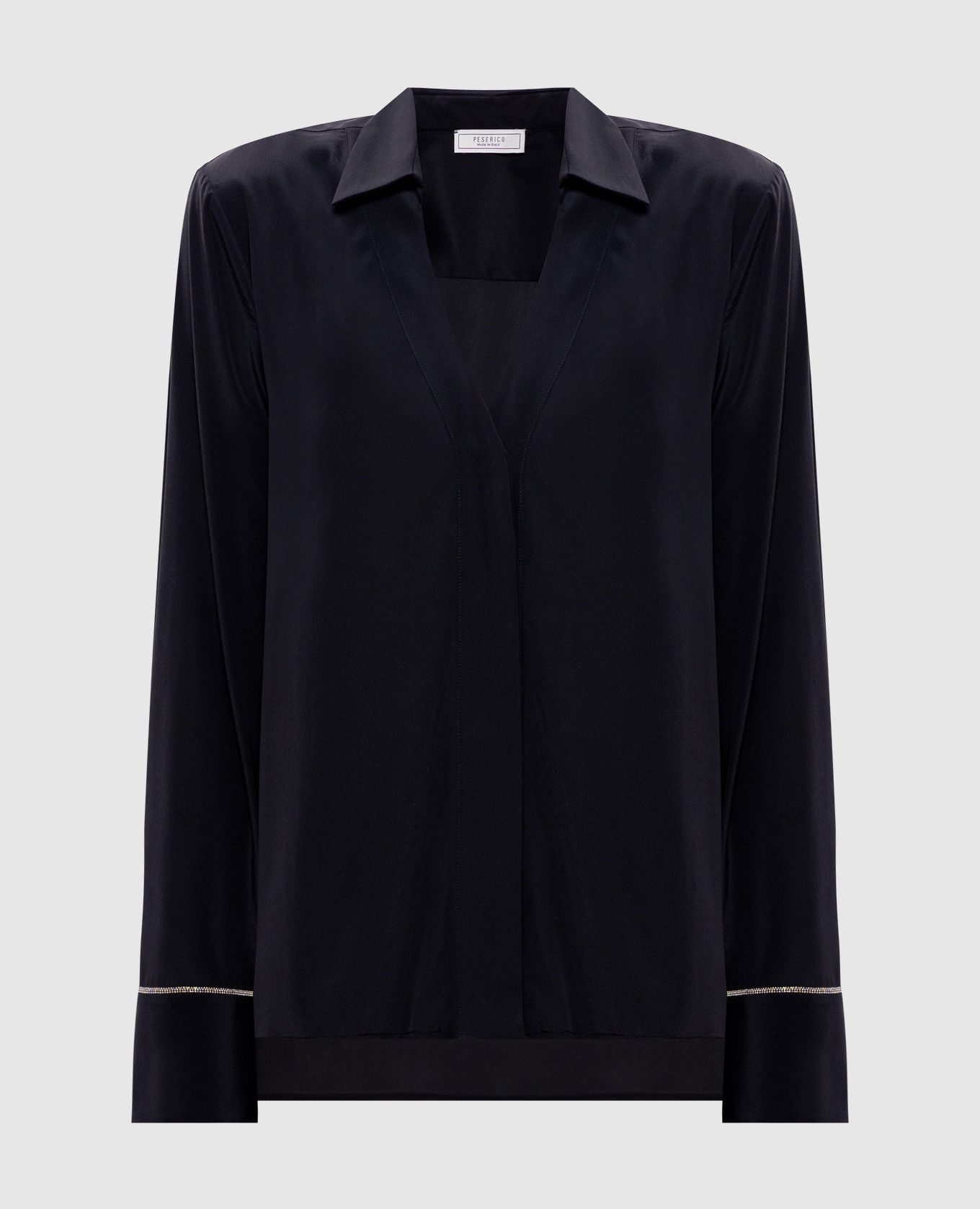 

Синяя блуза из шелка с цепочкой мониль, Синий, Блузы