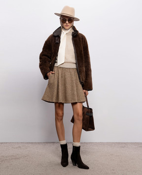 Brunello Cucinelli Коричневая юбка мини с шерстью MD002G4103