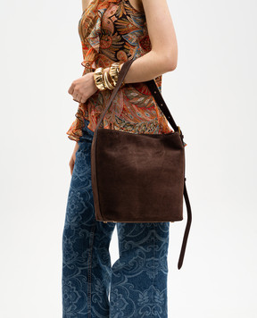 Christian Villa Замшевая коричневая сумка с тиснением логотипа 06448